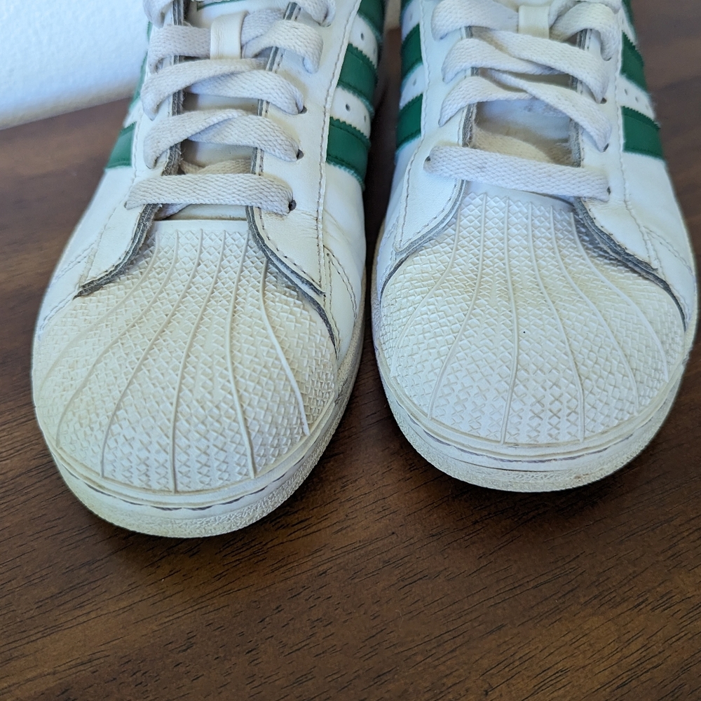Adidas Superstar Original Men's Sneakers Cloud White Green Stripes Size 7 - Picture 6 of 11